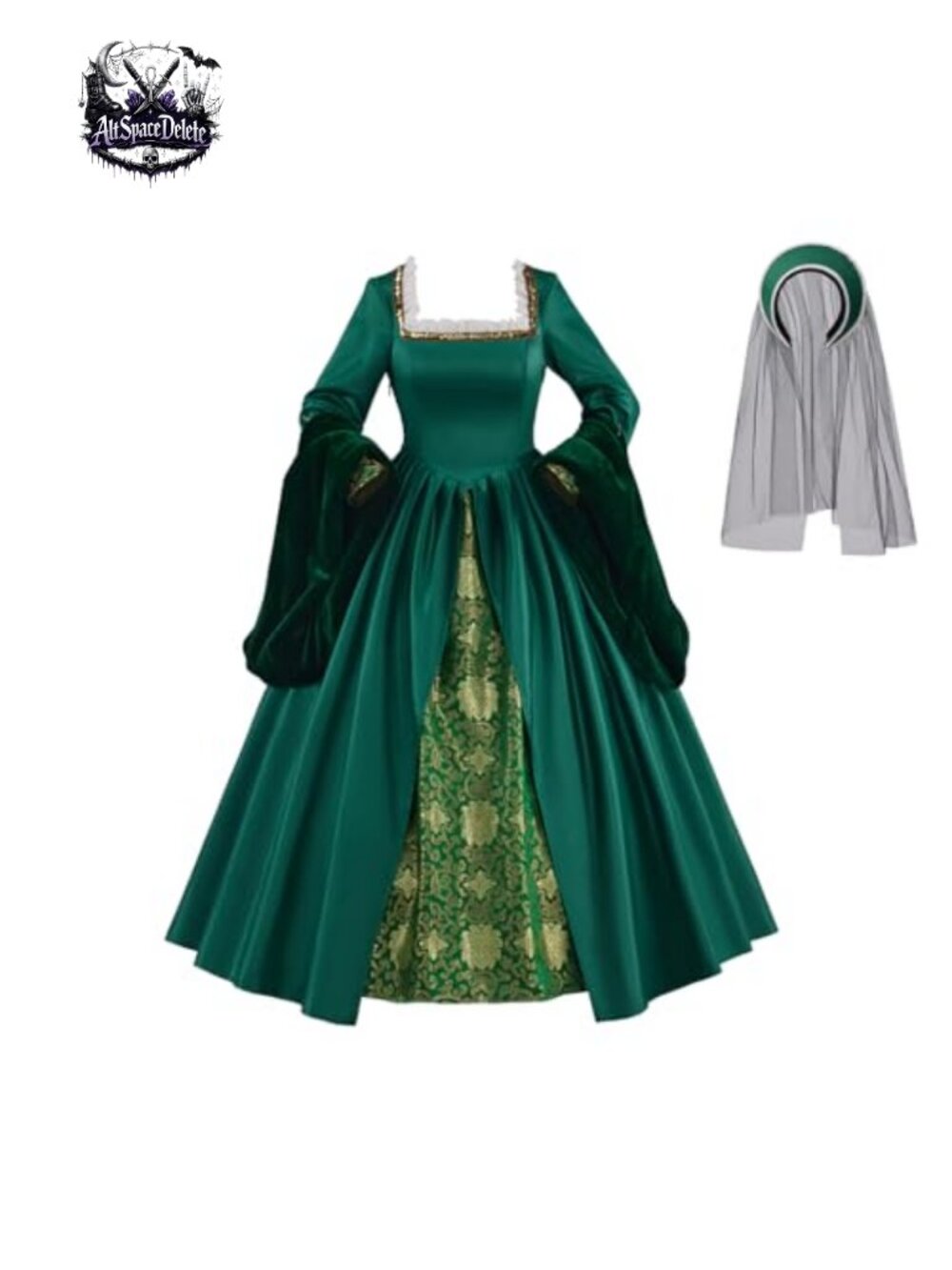 Tudor Queen Cosplay Costume Renaissance Ball Gown with Headpiece